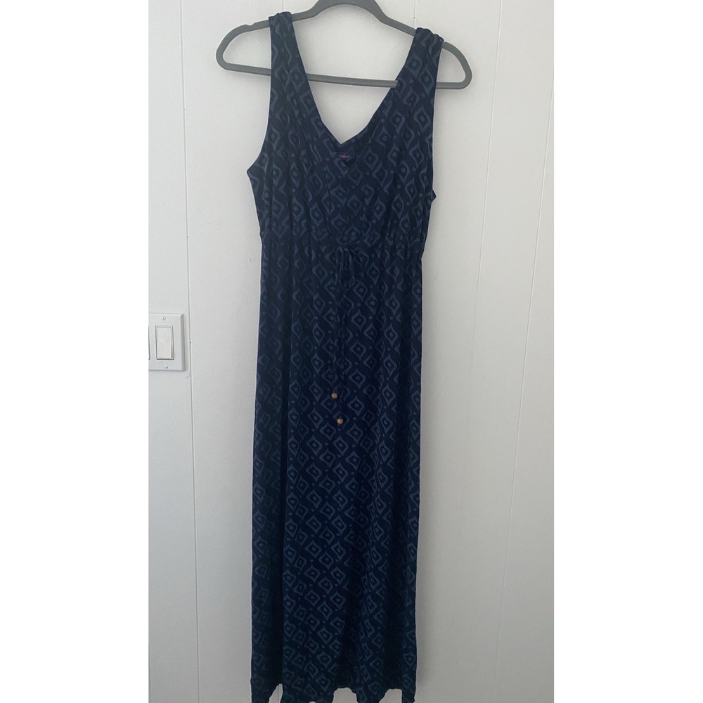 Fresh Produce Dress Womens‎ Medium Blue Sleeveless V Neck Midi Rayon Made USA